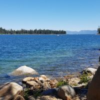 Lake Tahoe seen from rocky shore