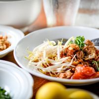 Table with plates of food