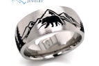 Bluestone Jewelry, Domed 9mm Band with Tahoe Mountains, Trees, Buck and Bear