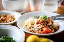 Table with plates of food