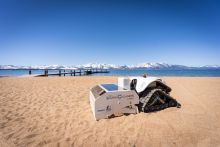 BEBOT cleaning up waste at the Tahoe Beach Club. Photo Courtesy of Katy Jo Caringer of ECO-CLEAN Solutions.