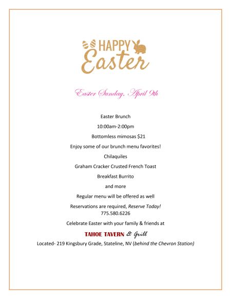 Tahoe Tavern & Grill, Easter Brunch