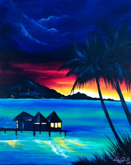 Tranquil Palette- A Social Art Event-Paint and Sip, Tranquil Palette Paint Night at Tahoe AleWorx $30 per person "Tahiti Beach House"