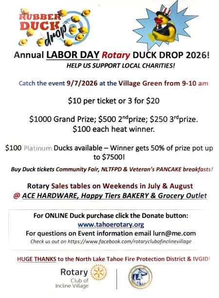 Rotary Club of Incline Village, Annual Labor Day DUCK DROP!