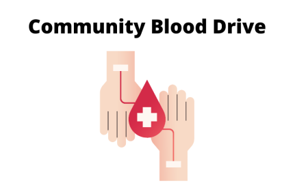 Community Blood Drive two hands and red cross in drop of blood