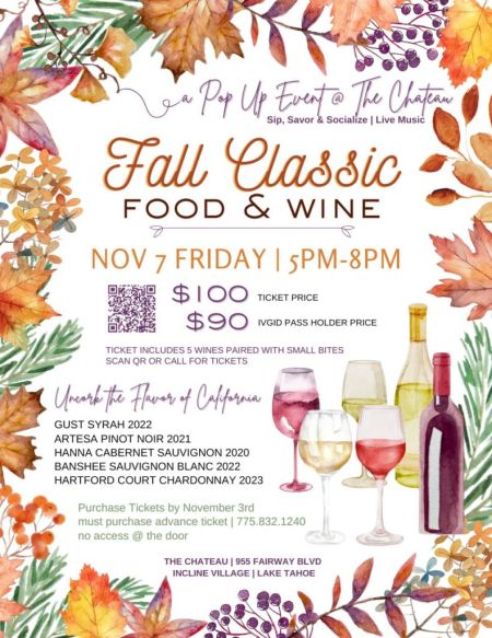 The Chateau at Incline Village, Fall Classic Food & Wine Pop-Up Event