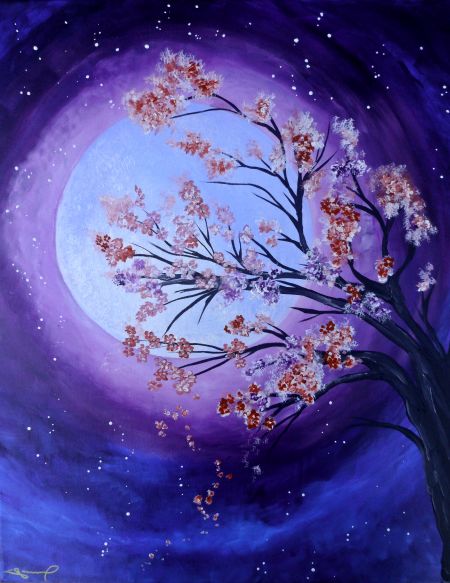 Tranquil Palette- A Social Art Event-Paint and Sip, Tranquil Palette Paint Night At Tahoe AleWorx $30 Per Person "Moonlight Cherry Blossom"