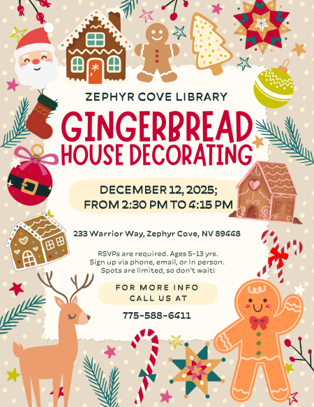 Zephyr Cove Library, Gingerbread House Decorating!