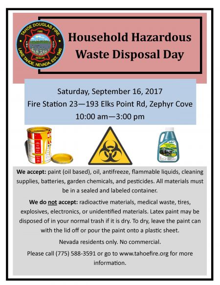 Tahoe Douglas Fire Protection District, Household Hazardous Waste Disposal Day Hosted by Tahoe Douglas Fire Protection District