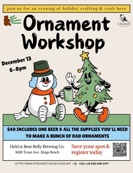 Tahoe Backyard, Holiday Ornament Workshop- Adult Edition