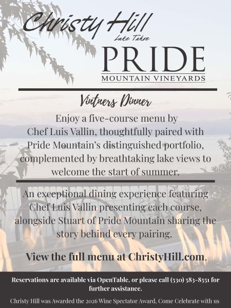 Christy Hill Lakeside Bistro, Pride Mountain Vineyards Wine Dinner