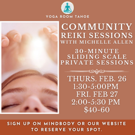 Yoga Room Tahoe, Community Reiki: 30 Min Private Sessions