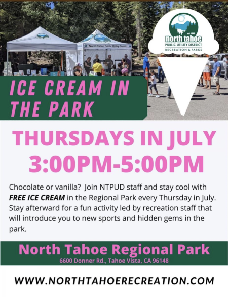 North Tahoe Recreation & Parks, Ice Cream in the Park