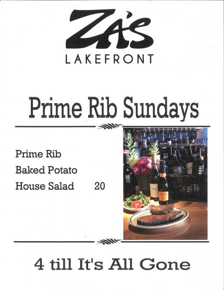 Za's Lakefront, Prime Rib Sundays