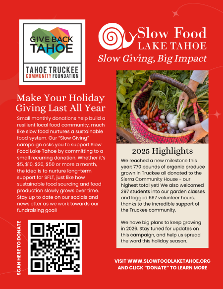 Slow Food Lake Tahoe, Holiday Fundraiser