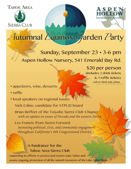 South Lake Tahoe Events, Tahoe Area Sierra Club Fall Party