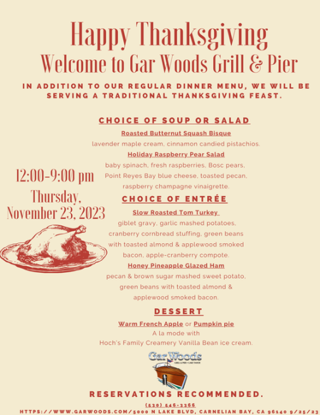 Gar Woods Grill & Pier, Thanksgiving on the water at Gar Woods!