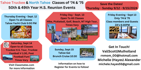 Truckee Events, Tahoe Truckee & North Tahoe 49th & 50th High School Reunions