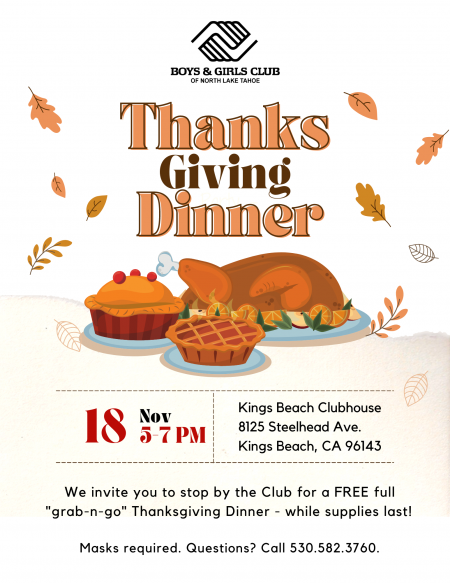 Boys & Girls Club of North Lake Tahoe, Grab & Go Thanksgiving Dinner