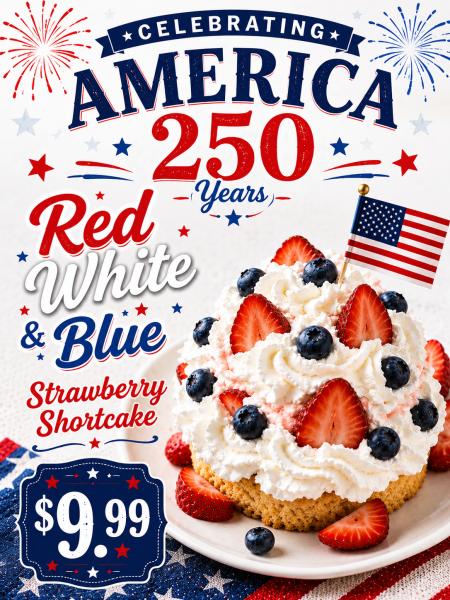 Rosie's Cafe Tahoe City, Red, White & Blue Strawberry Shortcake