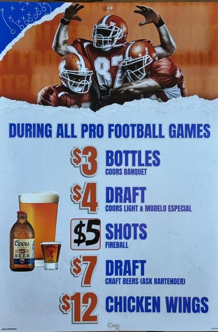 Pete 'n Peters Sports & Spirits, NFL Food & Drink Specials