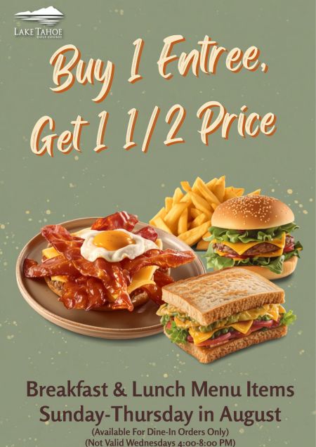 Lake Tahoe Golf Course & Clubhouse, Buy One Get One Half Off Breakfast