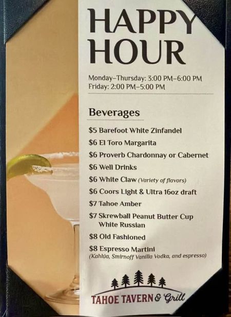 Tahoe Tavern & Grill, Happy Hour Drink Specials