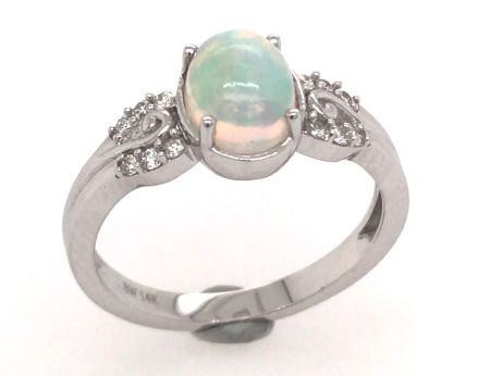 Bluestone Jewelry, White Gold Ring with Opal & Diamonds