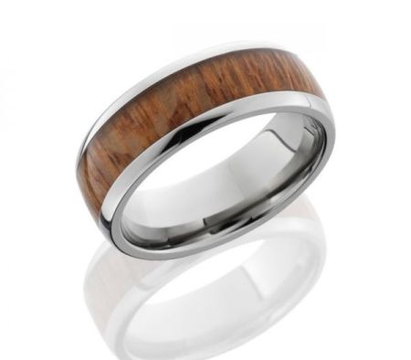 Bluestone Jewelry, Titanium Domed Band with Leopard Wood inlay