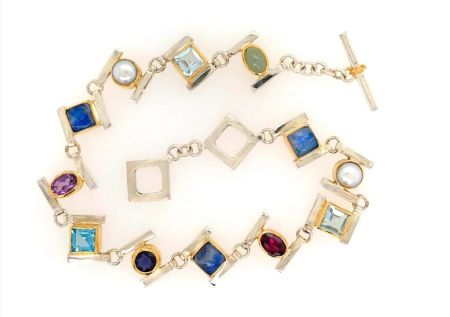 Bluestone Jewelry, Silver & Gold Bracelet Assorted Gemstones