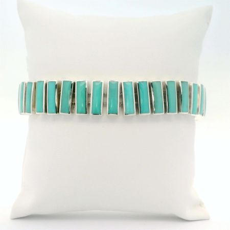 Bluestone Jewelry, Sterling Silver Rectangle Turquoise Link Bracelet