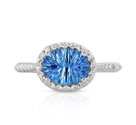 Bluestone Jewelry, 14 Karat White Gold Topaz and Diamond Ring