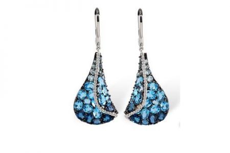 Bluestone Jewelry, 14KW Gold Earrings w/ Sky, London, & Swiss Blue Topaz & Diamonds