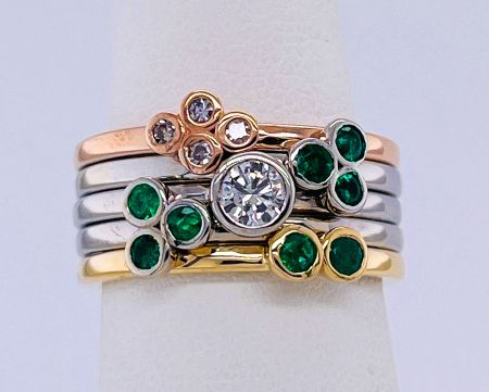 Steve Schmier's Jewelry, Custom Diamond & Emerald Stacked Rings