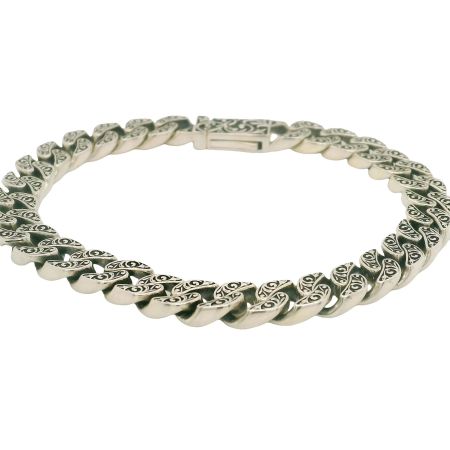 Bluestone Jewelry, Sterling Silver with Rhodium Plating Curb Chain Bracelet & Scroll Pattern
