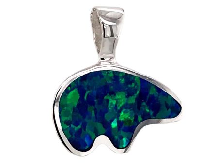 Bluestone Jewelry, Large Silver Bear Pendant with Opal