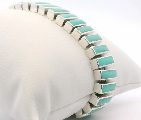 Bluestone Jewelry, Sterling Silver Rectangle Turquoise Link Bracelet