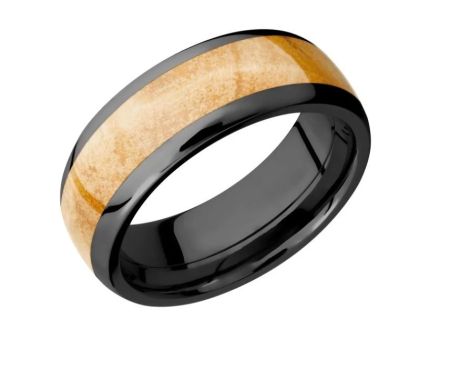 Bluestone Jewelry, Black Zirconium Band with Boxelder Burl Wood Inlay