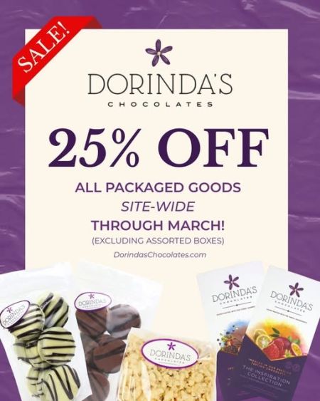 Dorinda's Chocolates & Essentials, 25% Off All Packaged Goods