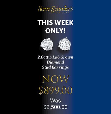 Steve Schmier's Jewelry, Closing Sale: Lab Grown Diamond Stud Earrings Just $899 (Was $2500)