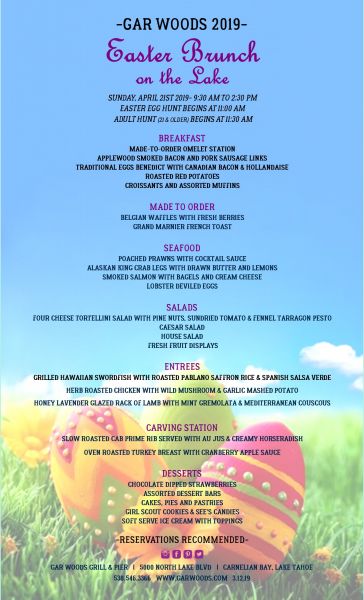 Easter Brunch on the Lake | Gar Woods Grill & Pier | Lake Tahoe Events