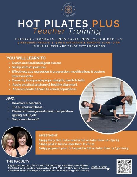 HOT PILATES PLUS Teacher Training Mountain Lotus Yoga Lake Tahoe Events