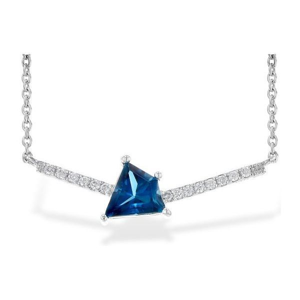 14 Karat White Gold Necklace w/ London Blue Topaz & Diamonds