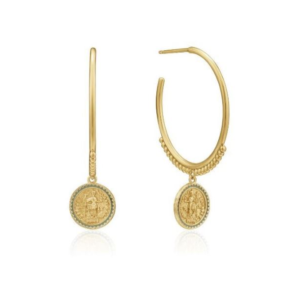 Roberto Coin 18k Gold Medium Round Hoop Earrings  Diamond Design